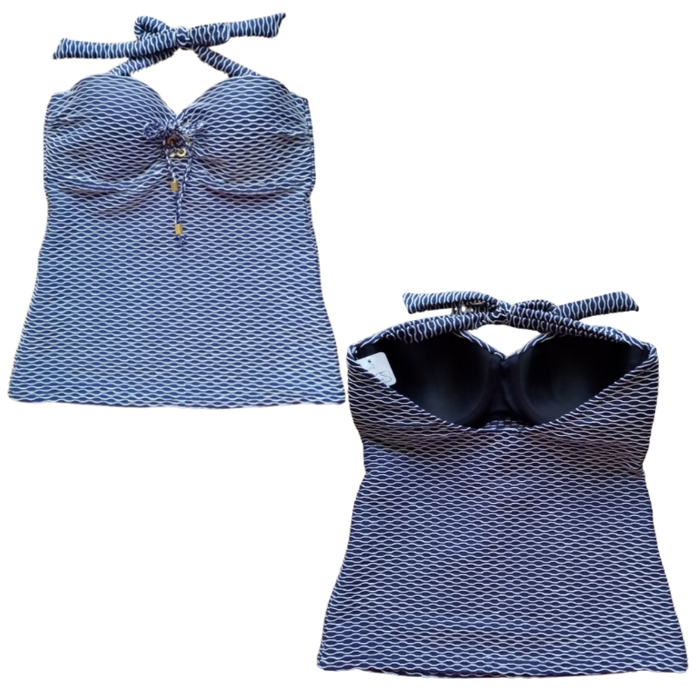 JESSICA SIMPSON Set Tankinki Swimsuit Navy White Two Pieces - Picture 4 of 11